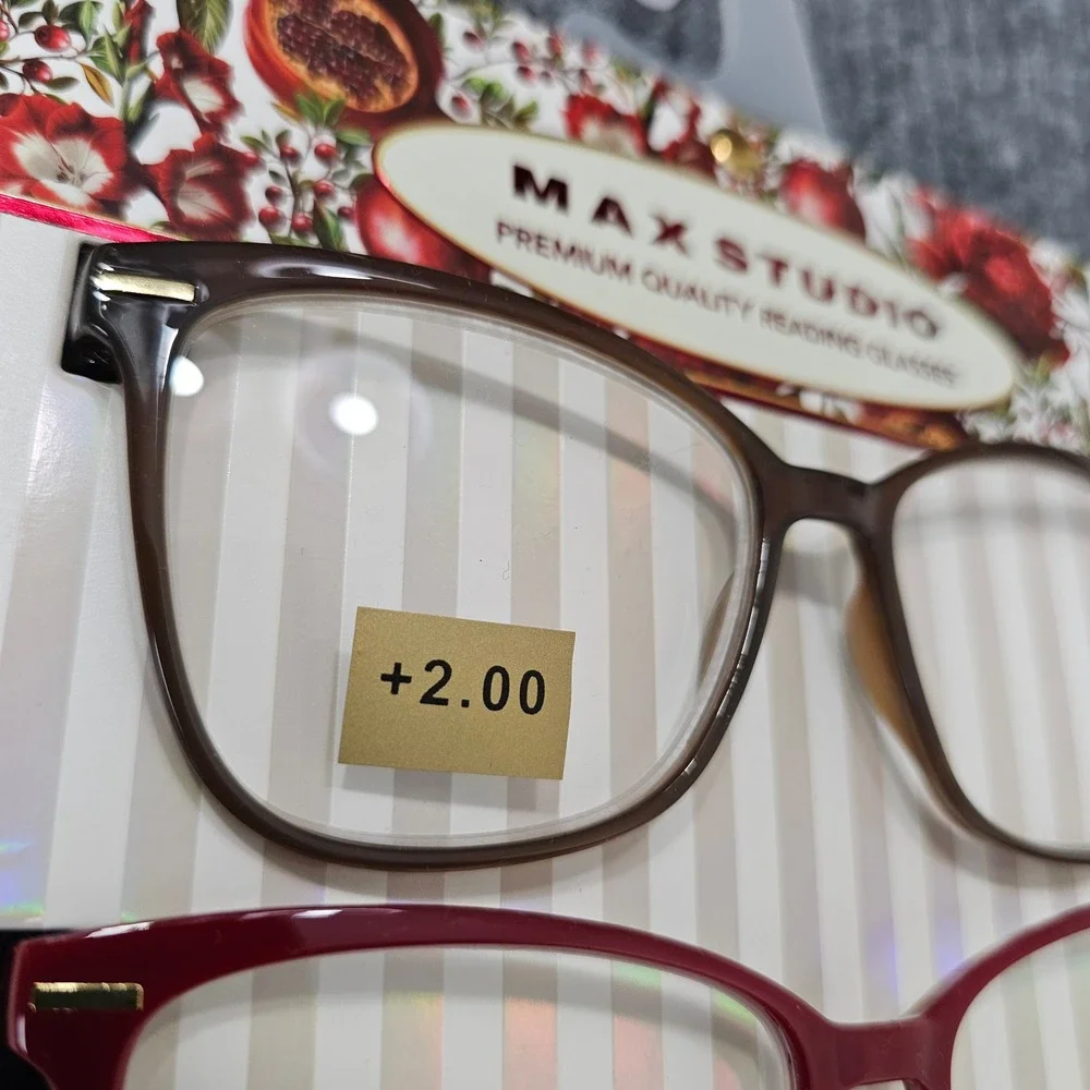 Max Studio Reading Glasses Women +2.00 Multicolor 4 Pack Square Aspheric Lenses